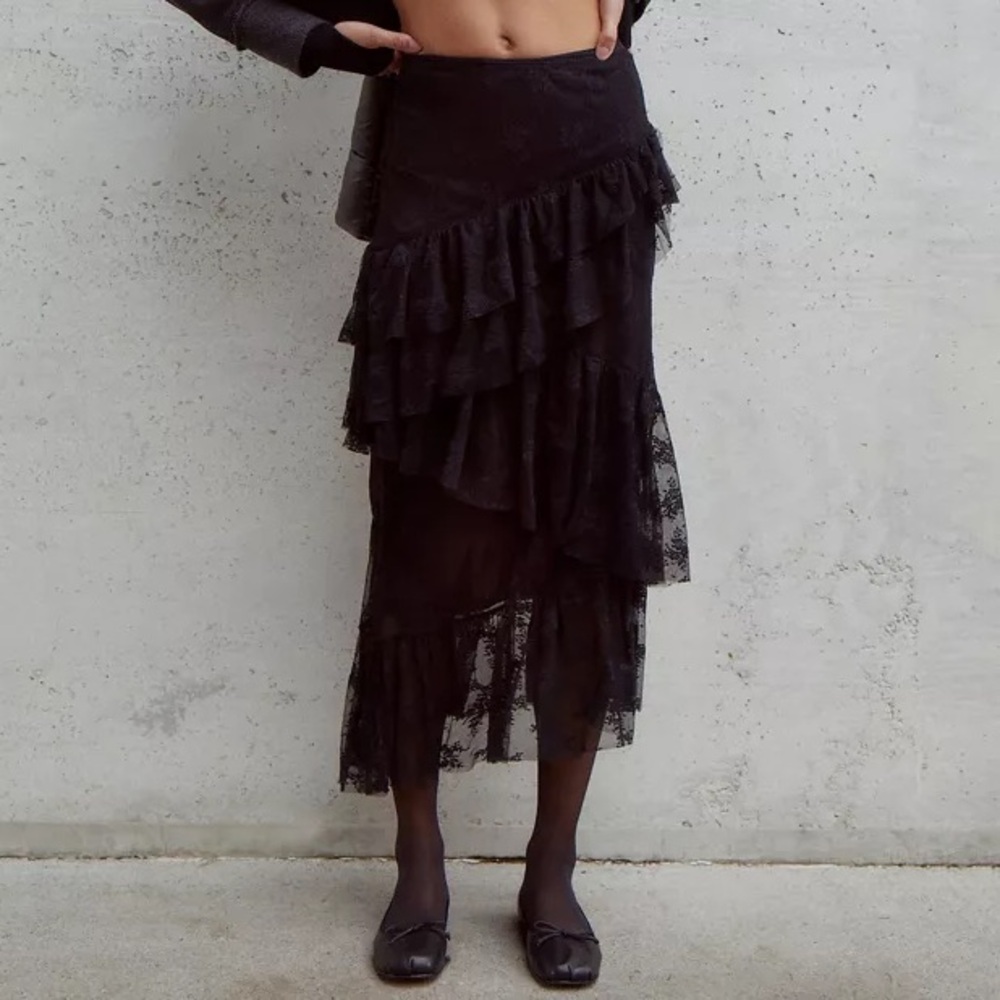 Urban Outfitters Lace Layered Midi Skirt